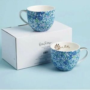 Lilly Pulitzer Mugs Set of 2 - Blue Floral